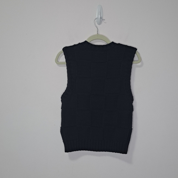 Ganni Logo Checkboard Knit Vest Dark Navy Small NWOT - Picture 3 of 7
